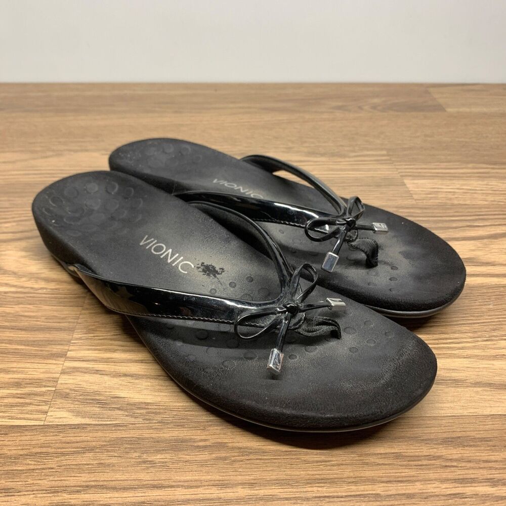 Vionic Bella‎ II Women's Orthotic Sandals Thong Size 11 EU 43 Black Bow